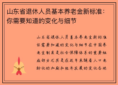 山东省退休人员基本养老金新标准：你需要知道的变化与细节